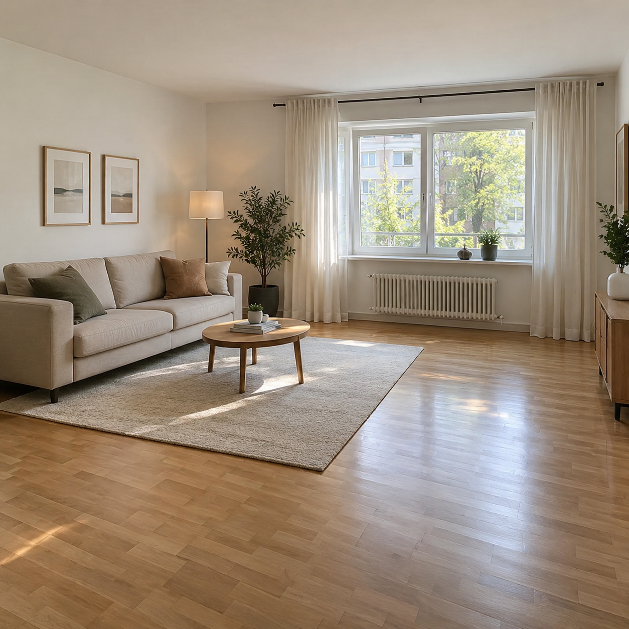 Photo d’illustration : Salon aux couleurs chaleureuses — ne représente pas le logement
